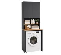 Relaxdays Meuble Dessus Lave-Linge, 4 Compartiments, Anthracite/Naturel | sèche-linge, H x L x P : 188,5 x 68 x 60 cm