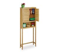 Relaxdays Meuble dessus machine à laver bambou salle de bain LAMELL armoire colonne étagère avec portes HxlxP: 170 x 70 x 22,5 cm bois, nature 10020299