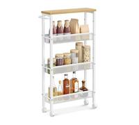 Relaxdays Meuble étagère étroite 4 Niveaux, métal/Bois, 77x13x45 cm, Blanc