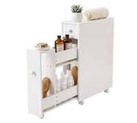 Relaxdays Meuble étroit à roulettes, tiroir+étagères, aggloméré Blanc