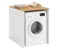 Relaxdays Meuble pour Lave-Linge, étagère, Blanc/Naturel | Sèche-linge, H x l x P : 88 x 68 x 60 cm, armoire encastrable