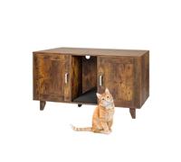 Relaxdays Meuble pour litière XXL, 2 Compartiments, Niche/Chat, Tapis, Brun foncé, 65x120x52 cm