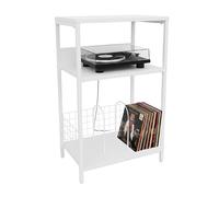 Relaxdays Meuble pour Platine Vinyle, 3 Niveaux, séparateurs, H x L x P : 65 x 40 x 30 cm, Fer/MDF, Blanc