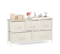 Relaxdays Meuble rangement 5 tiroirs tissu commode étagère tiroir tissu HxlxP: 54,5 x 100 x 30 cm, beige