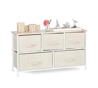 Relaxdays Meuble Rangement 5 tiroirs Tissu Commode étagère tiroir Tissu HxlxP: 54,5 x 100 x 30 cm, Beige