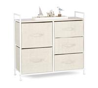 Relaxdays Meuble Rangement 5 tiroirs Tissu Commode étagère tiroir Tissu HxlxP: 77,5 x 83 x 29 cm, Beige