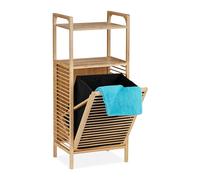 Relaxdays Meuble Salle de Bain avec bac Linge, 2 Niveaux, HxLxP: 95x40x30 cm, inclinable, Bambou, Tissu, Nature - Noir