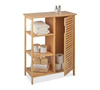 Relaxdays Meuble Salle de Bain Bambou, 3 étagères & Compartiment, HxLxP: 87,5 x 67 x 33 cm, Rangement avec Porte, Nature