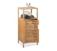 Relaxdays Meuble salle de bain bambou, HxLxP: 87 x 36,5 x 33 cm, rangement avec porte, 2 étagères, armoire, nature