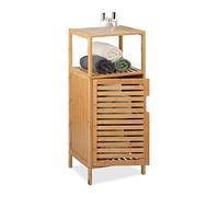Relaxdays Meuble Salle de Bain Bambou, HxLxP: 87 x 36,5 x 33 cm, Rangement avec Porte, 2 étagères, Armoire, Nature
