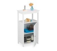Relaxdays Meuble salle de bain, porte à lamelles, HxLxP: 83x45x30cm, étroit, commode salle de bain, cuisine, hall, blanc