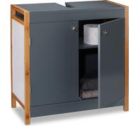 Relaxdays Meuble Dessous de Lavabo, Bambou, Meuble Sous Vasque, Evier salle de bains, H x L x P : 60 x 60 x 29 cm, gris