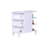 Meuble sous lavabo Relaxdays avec Porte et 6 étagères, H x L x P : 65 x 64 x 31 cm, MDF, Meuble de Salle de Bain, Blanc