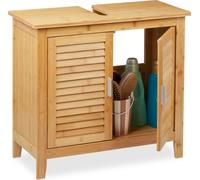Relaxdays Armoire Dessous lavabo Bambou, 60x67x30 cm, 1 Grand Compartiment, 2 Portes, magnétique, Salle de Bain, Nature