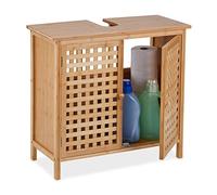 Relaxdays Meuble sous lavabo, HxLxP : 61x66x30 cm, 1 Compartiment, Bambou et MDF, Salle de Bain, Placard évier, Nature