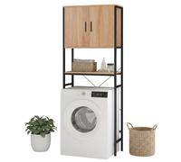 Relaxdays Armoire pour Lave-Linge avec étagères et Portes, Nature/Noir