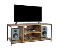 Relaxdays Meuble TV, 4 Compartiments Ouverts, pour TV jusqu'à 55", Passe-câbles, Style Industriel, Brun/Noir