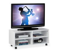 relaxdays Meuble TV avec 4 Compartiments, sur roulettes, pour CDs, DVD et Consoles, Table HiFi Salon, HlP 35x80x35cm, Panneau de Particules, Plastique, 35 x 80 x 35 cm