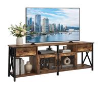 Meuble TV Relaxdays HxLxP 60x180x40 cm, 2 tiroirs, Marron/Noir