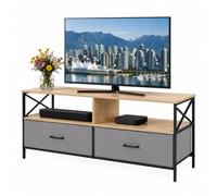 Relaxdays Meuble TV Bas, 2 tiroirs et rangements, MDF, métal, Greige/Noir