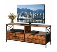 Relaxdays Meuble TV Bas, 2 tiroirs et rangements, MDF, métal, Marron/Noir