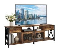Meuble TV Relaxdays HxLxP 60x180x40 cm, 2 tiroirs, Marron/Noir