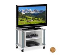 Relaxdays Meuble TV, Compartiments, étagère, Buffet à Roues pour téléviseur, HxlxP 45x60x40cm, Panneau de Particules, Papier, Plastique, Weiß, 45 x 60 x 40 cm