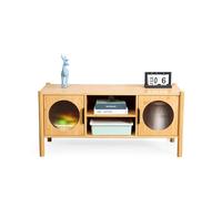 Relaxdays Meuble TV Bas 2 Portes jusqu'à 43" Effet Bois Naturel 48 x 103 x 40 cm