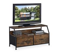 Relaxdays Meuble TV, Industriel, HxLxP : 48,5x93x41,5 cm, métal, Effet Bois, 2 tiroirs, Console télévision, Marron/Noir