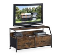 Relaxdays Meuble TV, Industriel, HxLxP : 48,5x93x41,5 cm, métal, Effet Bois, 2 tiroirs, Console télévision, Marron/Noir