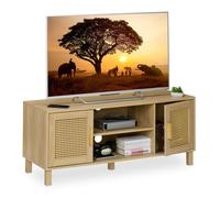 Relaxdays Meuble TV, Lowboard, style rotin, Console basse jusqu'à 50 pouces, effet bois, HxLxP: 48x115x40 cm, naturel
