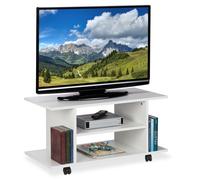 Relaxdays Meuble TV sur roues, 4 compartiments ouverts, table d’appoint mobile, pour appareils, CDs, DVDs,HlP40x80x40cm