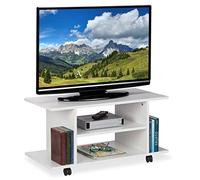 relaxdays Meuble TV sur Roues, 4 Compartiments Ouverts, Table d’appoint Mobile, pour appareils, CDs, DVDs,HlP40x80x40cm, Panneau de Particules, Plastique, 40 x 80 x 40 cm