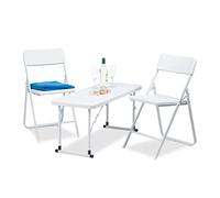 Relaxdays Meubles de Jardin Set 3 Pièces Pliant 1 Table Hauteur Réglable 2 Chaises Rotin 74x100x43,5cm, Blanc, synthétique