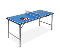 Midi table de ping-pong (150 x 67 x 71 cm) 3 pièces pour intérieur extérieur inclus balles et 2 raquettes + filet, bleu