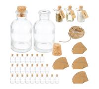 Relaxdays Mini Bouteilles, Lot de 30, Petites fioles, Bouchon de liège, 60 ML, Mariage, épices, Transparent/Nature