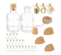 Relaxdays Mini Bouteilles, Lot de 25, Petites fioles, Bouchon de liège, 60 ML, Mariage, épices, Transparent/Nature