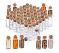 Relaxdays Mini-Bouteilles avec Bouchon de liège, Lot de 72, Petite Bouteille en Verre, 10 ML, Flacon déco, Transparent