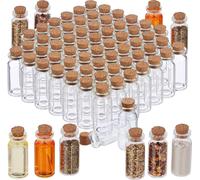 Relaxdays Mini-Bouteilles avec Bouchon de liège, Lot de 72, Petite Bouteille en Verre, 10 ML, Flacon déco, Transparent