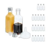 Relaxdays Mini Bouteilles en Verre, Lot de 20, Petites fioles à remplir, 100 ML, Bouchon à vis, Transparent/argenté