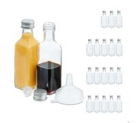 Relaxdays Mini bouteilles en verre, lot de 20, petites fioles à remplir, 100 ml, bouchon à vis, transparent/argenté