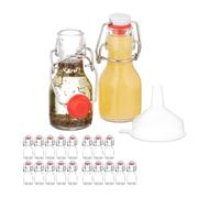 Relaxdays Mini bouteilles en verre, lot de 20, petites fioles à remplir, 50 ml, fermeture à étrier, transparent