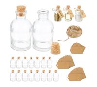 Relaxdays Mini Bouteilles, Lot de 20, Petites fioles, Bouchon de liège, 60 ML, Mariage, épices, Transparent/Nature