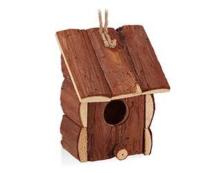 Relaxdays Mini Maison d’Oiseau, Déco pour Suspendre, Bois Non traité, Balcon, Petite maisonnette, 16,5x12x9,5cm, Naturel