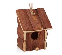 Relaxdays Mini Maison d’Oiseau, Déco pour Suspendre, Bois Non traité, Balcon, Petite maisonnette, 16,5x12x9,5cm, Naturel