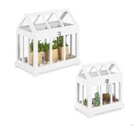 Relaxdays Mini Serre intérieur, Lot de 2, pour Le Rebord de fenêtre, en Verre et MDF, Herbes, Fleurs, 2 Tailles, Blanc