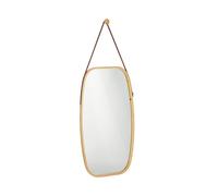 relaxdays accrocher, Cadre en Bambou, Sangle réglable, Miroir Mural Ovale, Moderne, Couloir, Chambre, Naturel, Verre, Similicuir, 76,5 x 43,5 x 1,5 cm
