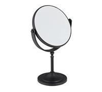 Relaxdays Miroir cosmétique grossissant 2X, sur Pied, Deux Faces, pivotant à 360°, Rond, HxLxP 27,5 x 18 x 10,5 cm, Noir