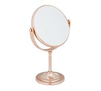 Relaxdays Miroir cosmétique, grossissant 2X, sur Pied, Double Face, pivotant à 360°, Rond, HxLxP 27,5x18x10,5cm, cuivré