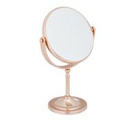 Relaxdays Miroir cosmétique, grossissant 2x, sur pied, double face, pivotant à 360°, rond, HxLxP 27,5x18x10,5cm, cuivré